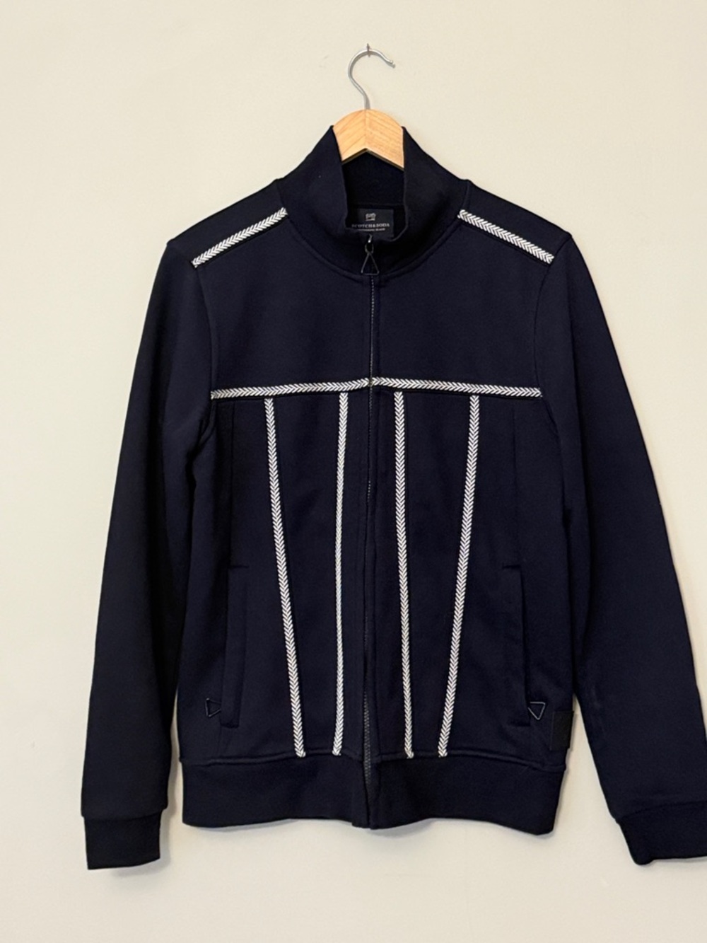 Scotch & Soda Amsterdam Blauw Navy Track Jacket White Trim Zip Up Men’s Small